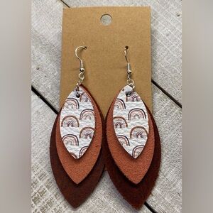 Winter Christmas Leather Earrings Red Green Distressed
